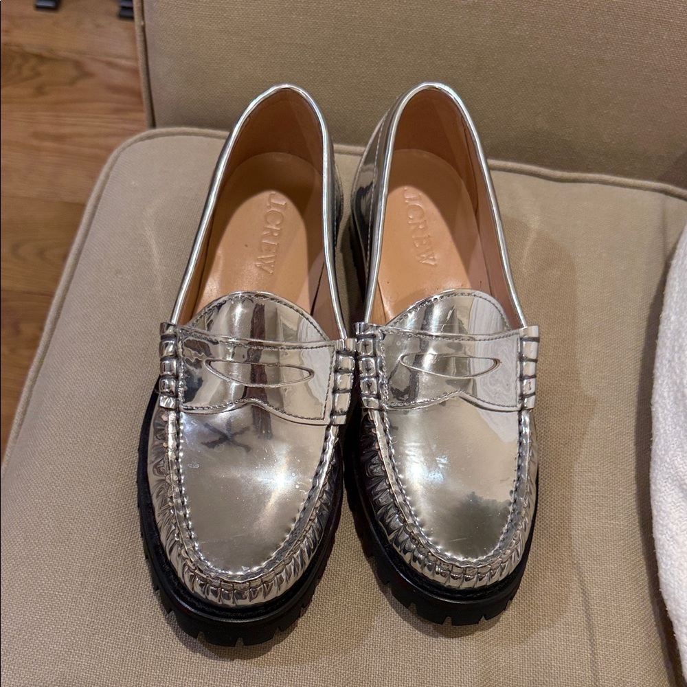 Jcrew Silver Loafers for Women size 9.5